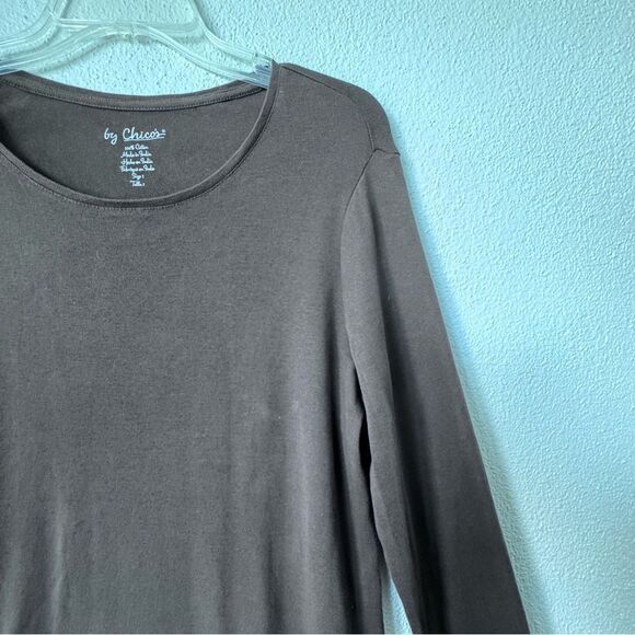 Chico’s Long Sleeve Tee Brown 100% Cotton Top SZ 1 or M - Picture 4 of 11